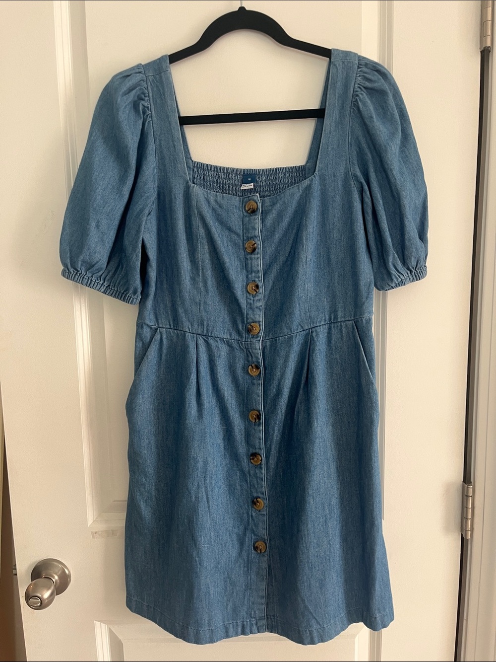Old Navy Light Blue Denim Puff Sleeve Midi Dress
